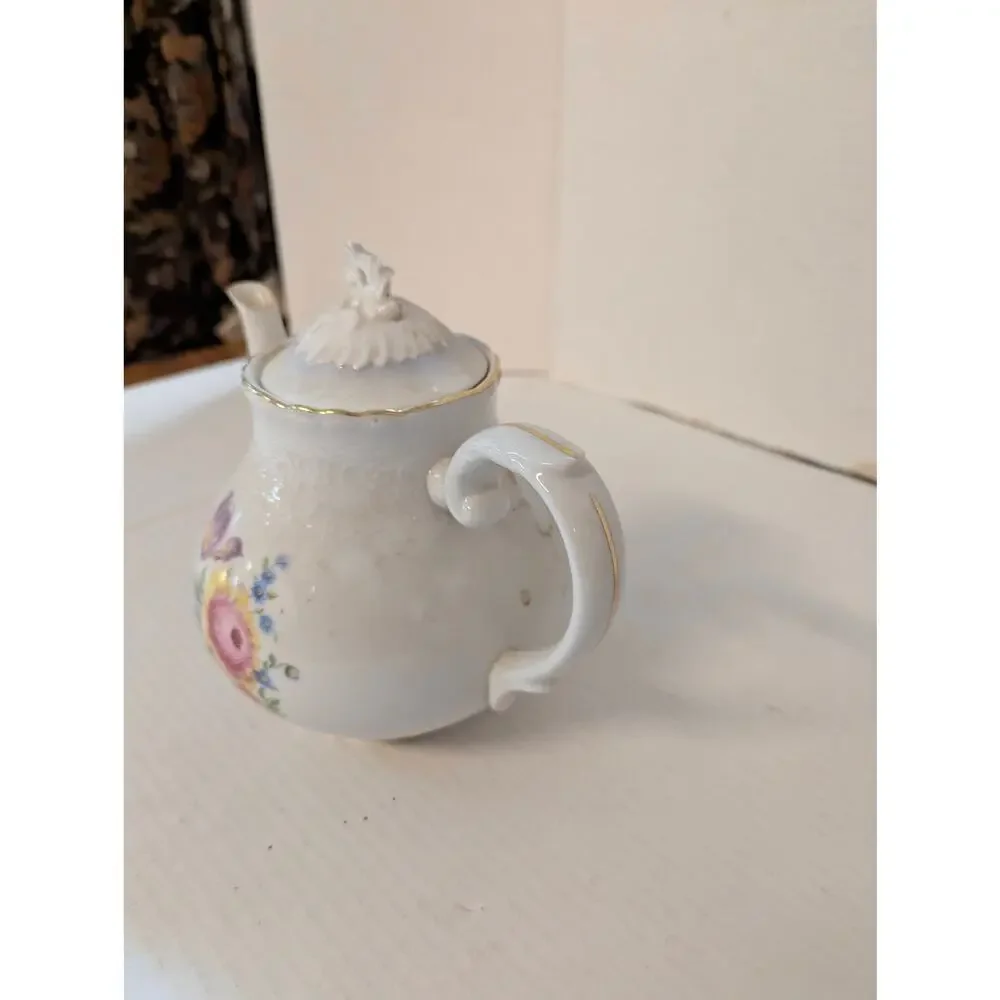Vintage Schumann Arzberg Teapot German Porcelain Floral Gold Trim 7.5
